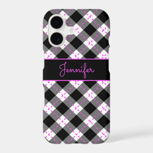 Monogrammed Black Pink n White Argyle