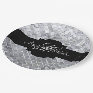 Monogrammed Black & Silver 25th Anniversary Paper Plate