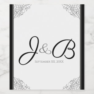 Monogrammed Black Vintage Frame Wedding Wine Label