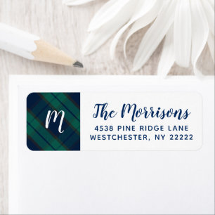 Monogrammed Black Watch Plaid Blue Green Address
