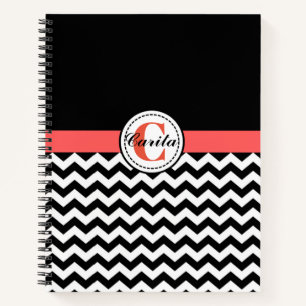 Monogrammed Black/White Chevron Spiral Notebook