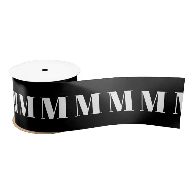 Monogrammed black white custom initial elegant satin ribbon (Spool)