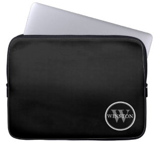 Monogrammed black white Custom Name Laptop Sleeve