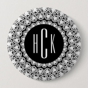 Monogrammed Black & White Diamonds Print 10 Cm Round Badge