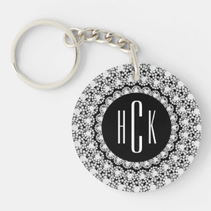 Monogrammed Black & White Diamonds Print Key Ring