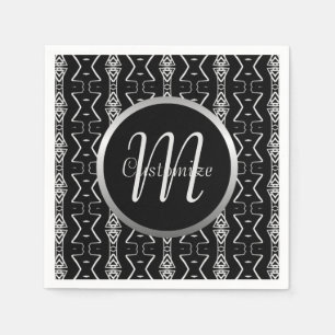 Monogrammed Black & White Geometric Triangles Napkin