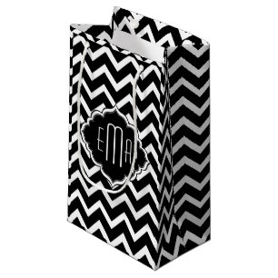 Monogrammed Black & White Geometric Zigzag Chevron Small Gift Bag