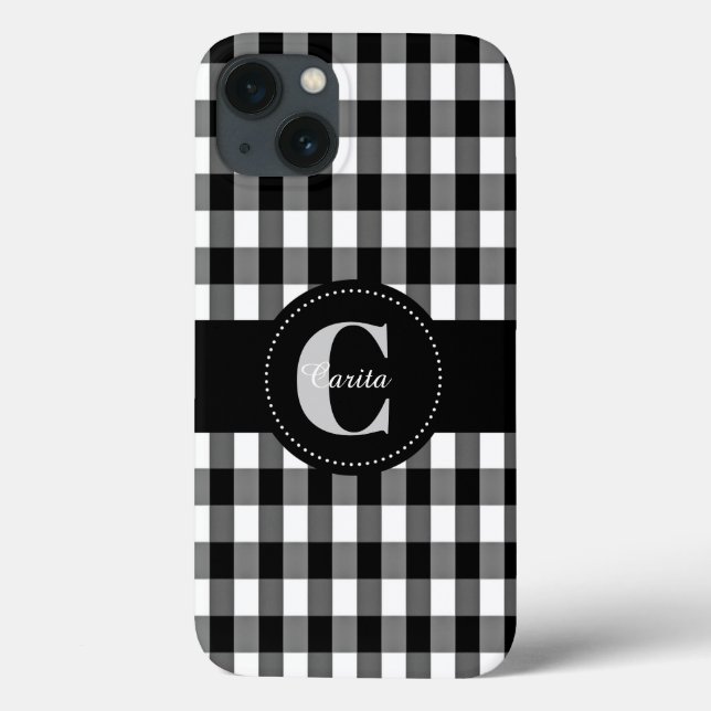 Monogrammed Black/White Gingham Tough Xtreme Case-Mate iPhone Case (Back)