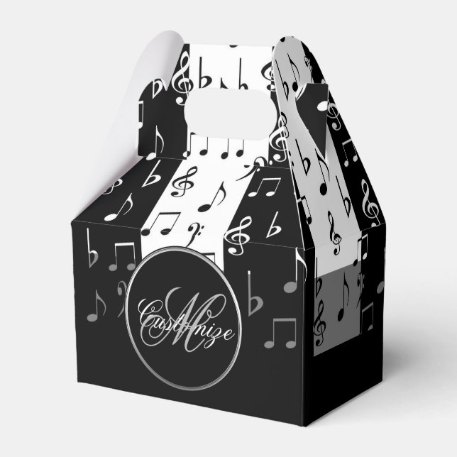 Monogrammed  Black & White Musical Stripes Favour Box (Front Side)
