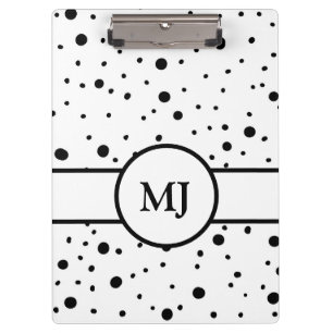 Monogrammed Black White Polka Dots and Stripes   Clipboard