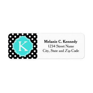 Monogrammed Black White Polka Dots Blue Quatrefoil