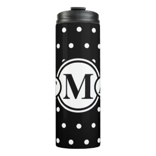 Monogrammed Black White Polka Dots Thermal Tumbler