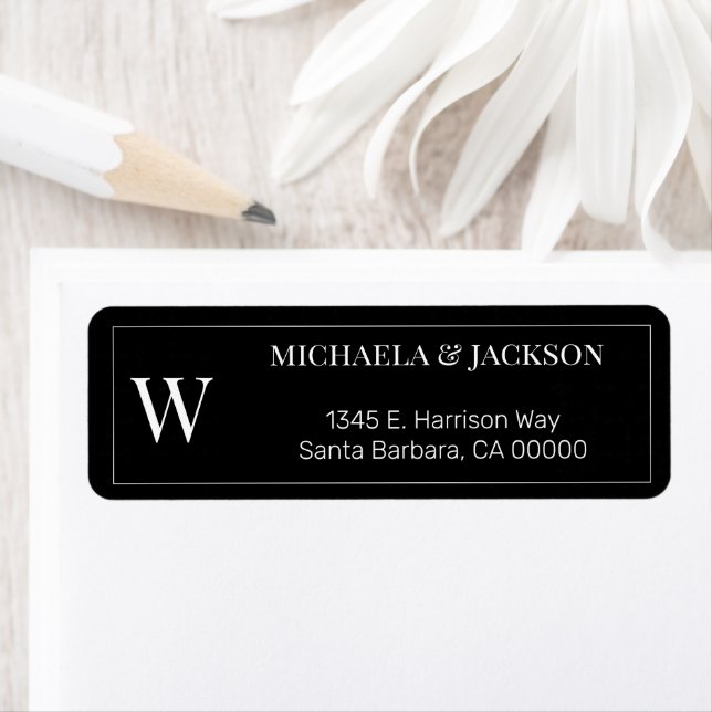 Monogrammed Black White Simple Return Address (Insitu)