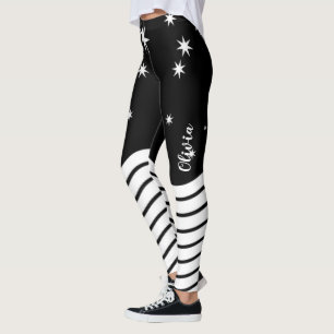 Monogrammed Black White Stars Stripes Graphic Leggings