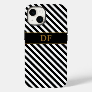Monogrammed Black/White Stripes Case-Mate iPhone 14 Case