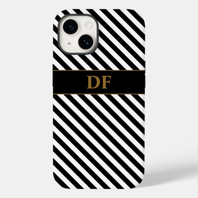 Monogrammed Black/White Stripes Case-Mate iPhone Case (Back)