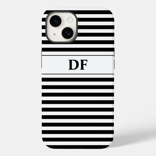 Monogrammed Black/White Stripes Case-Mate iPhone Case (Back)