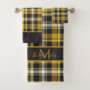 Monogrammed Black & Yellow Plaid Bath Towel Set