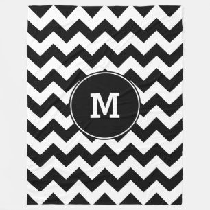 Monogrammed Black Zigzag Pattern Fleece Blanket
