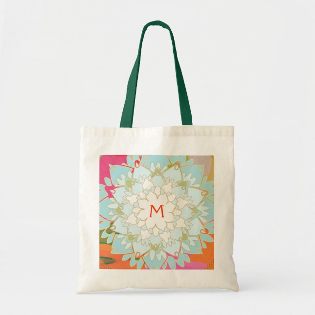 Monogrammed Blooming Lotus Flower Tote Bag (Front)