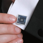 Monogrammed Blue Agate Silver Square Silver Finish Cufflinks<br><div class="desc">These elegant cufflinks feature a blue watercolor agate geode design with silver faux glitter highlights. Personalise them with his monogram initial in silver grey text on a dark blue square.They coordinate with our blue and silver agate wedding suite. Also available in round shape. They make great gifts for your groomsmen!...</div>
