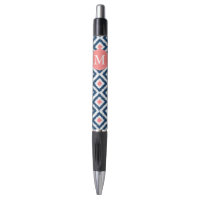 Monogrammed Blue and Coral Diamonds Ikat Pattern