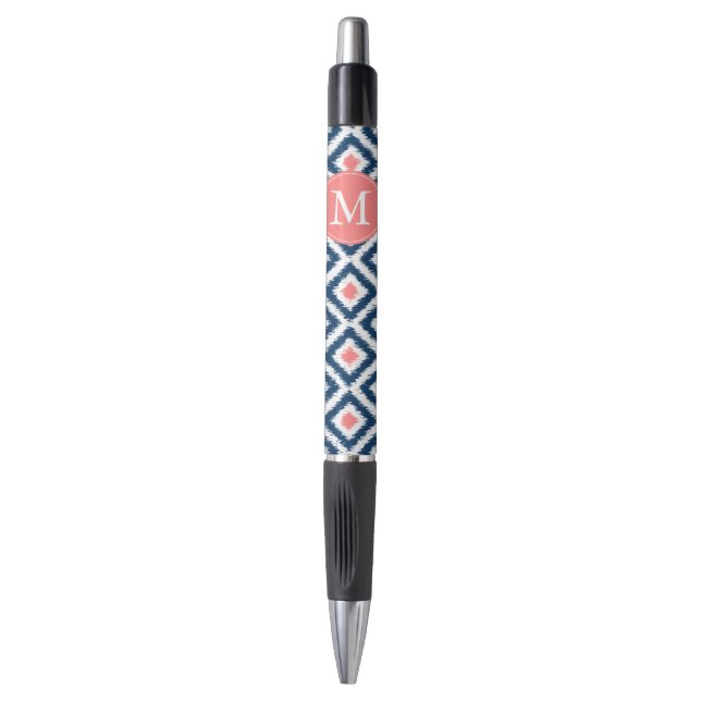 Monogrammed Blue and Coral Diamonds Ikat Pattern (Front Vertical)