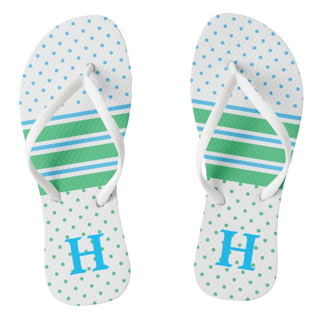 Monogrammed Blue and Green Pattern Flip Flops (Footbed)