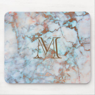 Monogrammed Blue And Grey Marble Stone Mouse Mat