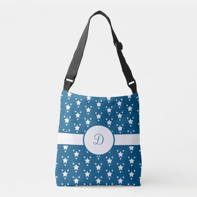 Monogrammed Blue and White Stars Patriotic Crossbody Bag (Front)