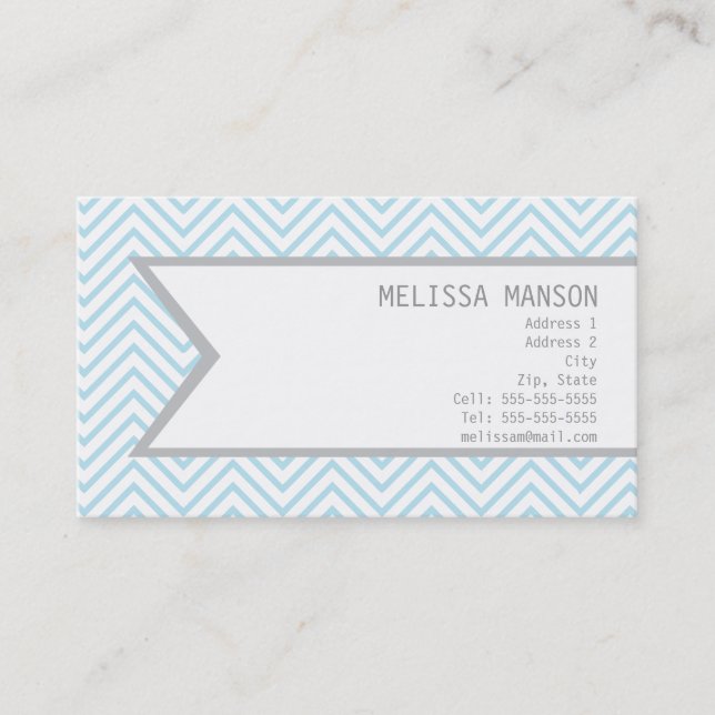 Monogrammed Blue Chevron Calling Card (Front)