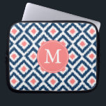 Monogrammed Blue Coral Diamond Ikat Pattern Laptop Sleeve<br><div class="desc">Stylish and chic design features a colourful and trendy diamonds ikat pattern and can be personalised with your monogram,  initial,  name,  or any text of your choice for a perfect custom gift!</div>