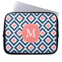 Monogrammed Blue Coral Diamond Ikat Pattern