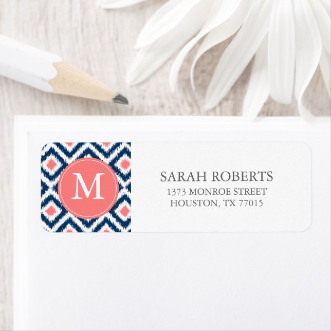 Monogrammed Blue Coral Diamonds Ikat Pattern (Insitu)