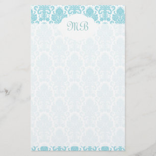 Monogrammed blue Damask Stationery