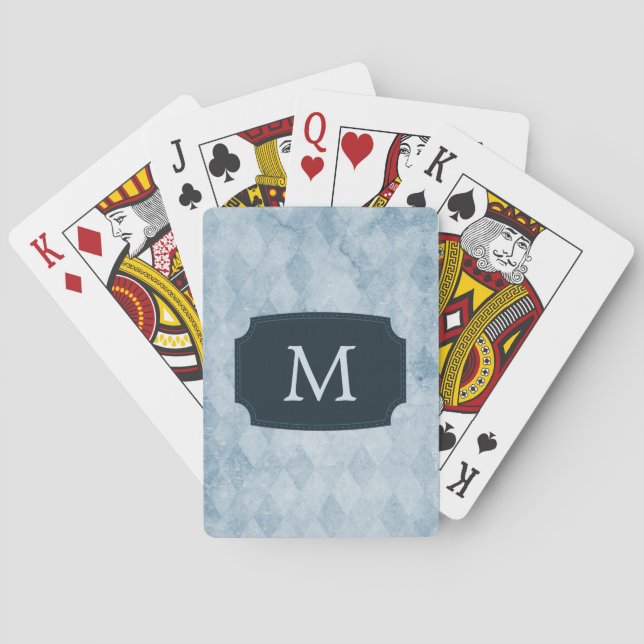 Monogrammed Blue Diamond Wallpaper Playing Cards (Back)