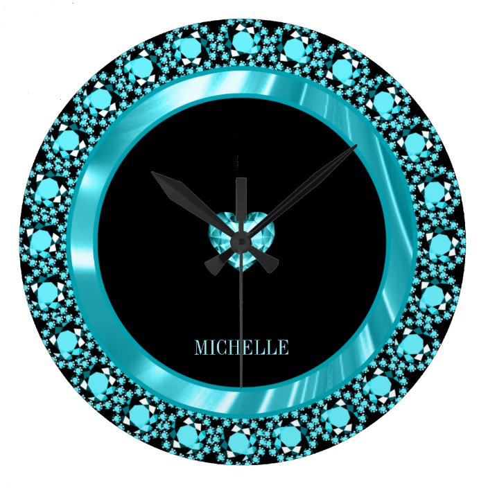 Monogrammed Blue Diamonds Large Clock Zazzle.co.uk