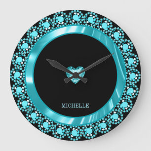 Monogrammed Blue Diamonds Large Clock