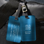 Monogrammed Blue Faux Brushed Metal Luggage Tag<br><div class="desc">Personalised Monogrammed Blue Faux Brushed Metal Luggage Tag</div>
