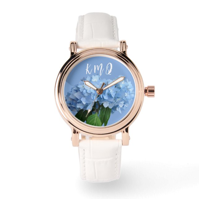Monogrammed Blue Floral Custom Band Watch (Front)