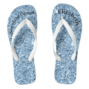 Monogrammed Blue Glitter Mother of Bride Groom  Flip Flops