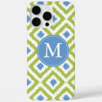 Monogrammed Blue Green Diamond Ikat Pattern