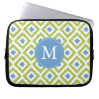 Monogrammed Blue Green Diamond Ikat Pattern