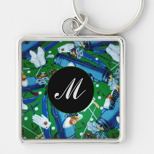 Monogrammed Blue & Green Golfing Key Chains (Front)