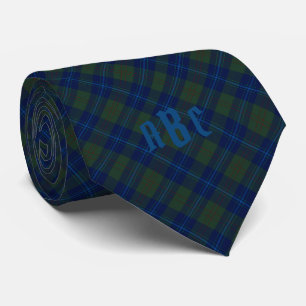Monogrammed Blue & Green Plaid Tie