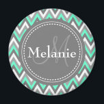 Monogrammed Blue & Grey Chevron Pattern Magnet<br><div class="desc">Cool cute chic trendy blue,  grey and white chevron zigzag tribal pattern with grey nameplate for your custom monogram initial letter and name. Great gift for girly girls that love geometric patterns and monogrammed gifts.</div>