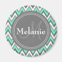 Monogrammed Blue & Grey Chevron Pattern