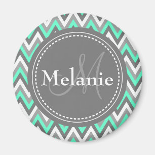 Monogrammed Blue & Grey Chevron Pattern Magnet