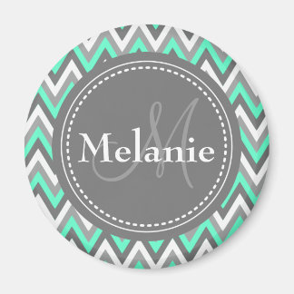 Monogrammed Blue & Grey Chevron Pattern Magnet