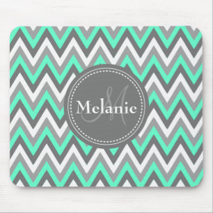 Monogrammed Blue & Grey Chevron Pattern Mouse Mat